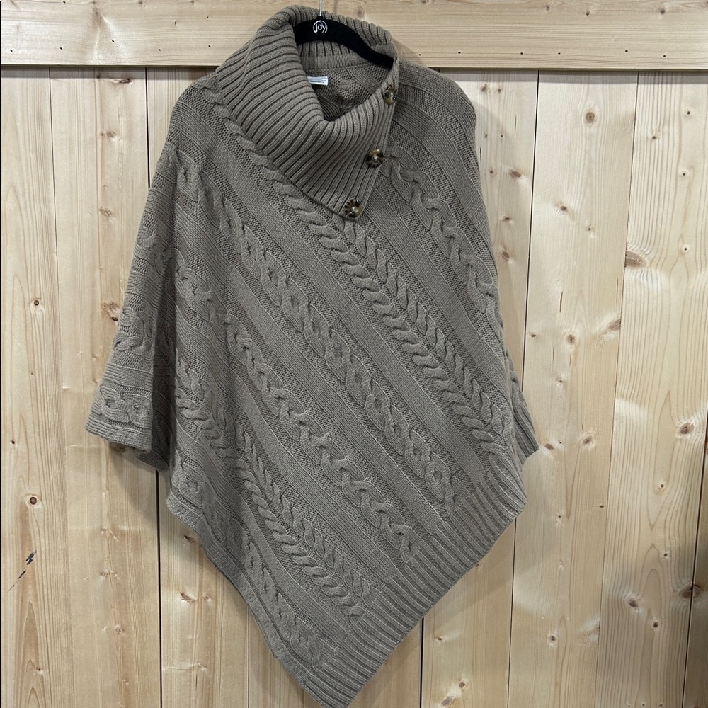 Cozy Anna & Ava Taupe Cable Knit Poncho - One Size